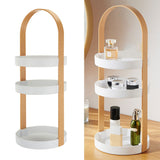 3 Layers Round Storage Rack Integral Handle 3 Layer Storage Round Stand for Bathroom Apricot