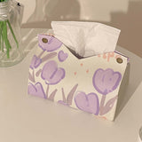 Paper Box Cover Large Cute PU Leather Facial Hand Paper Box Cover for Bedroom Living Room Cars Purple