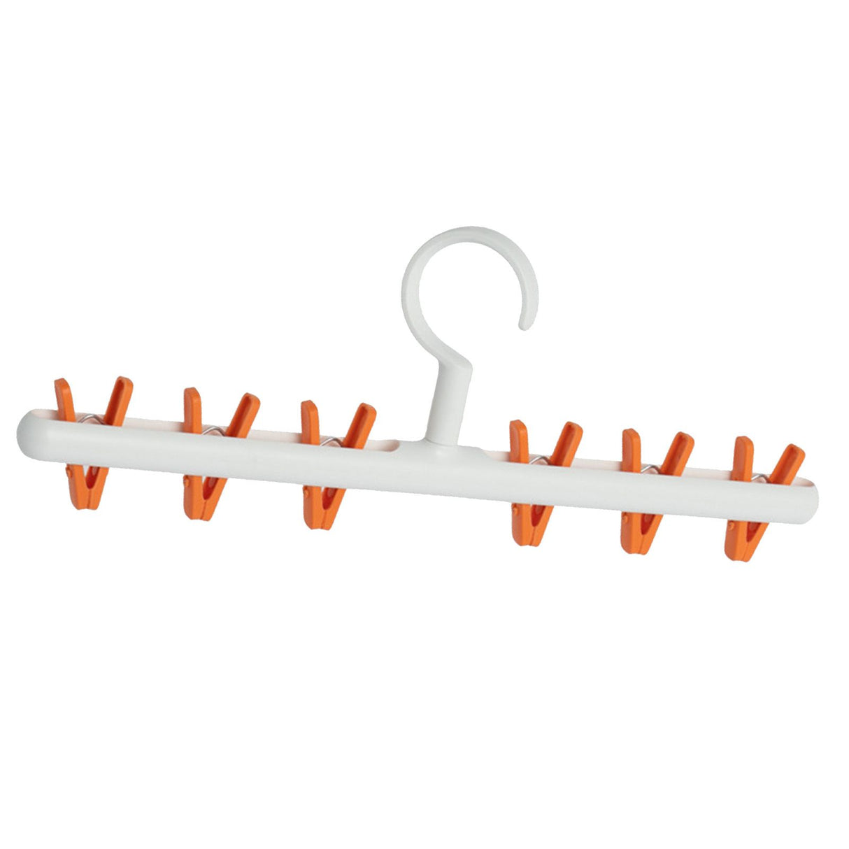 Plastic Sock Clips Drying Rack 6 Clips Prevent Tangle 360 Degree Rotatable Multifunctional Laundry Hanger for Home White Orange
