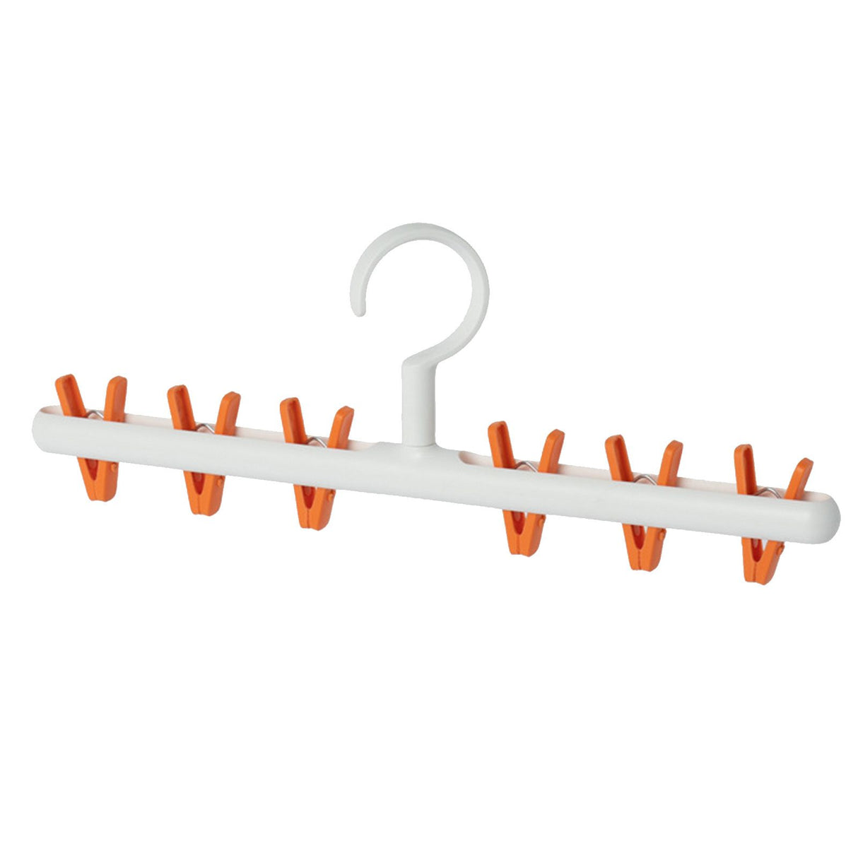 Plastic Sock Clips Drying Rack 6 Clips Prevent Tangle 360 Degree Rotatable Multifunctional Laundry Hanger for Home White Orange