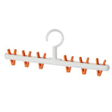Plastic Sock Clips Drying Rack 6 Clips Prevent Tangle 360 Degree Rotatable Multifunctional Laundry Hanger for Home White Orange