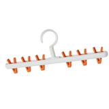 Plastic Sock Clips Drying Rack 6 Clips Prevent Tangle 360 Degree Rotatable Multifunctional Laundry Hanger for Home White Orange - Top-Down View