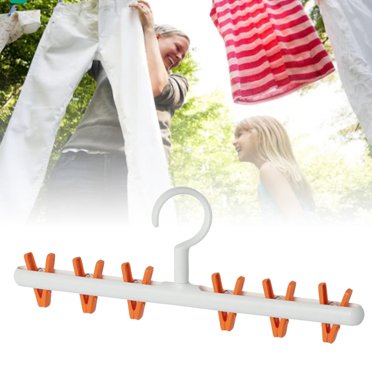 Plastic Sock Clips Drying Rack 6 Clips Prevent Tangle 360 Degree Rotatable Multifunctional Laundry Hanger for Home White Orange