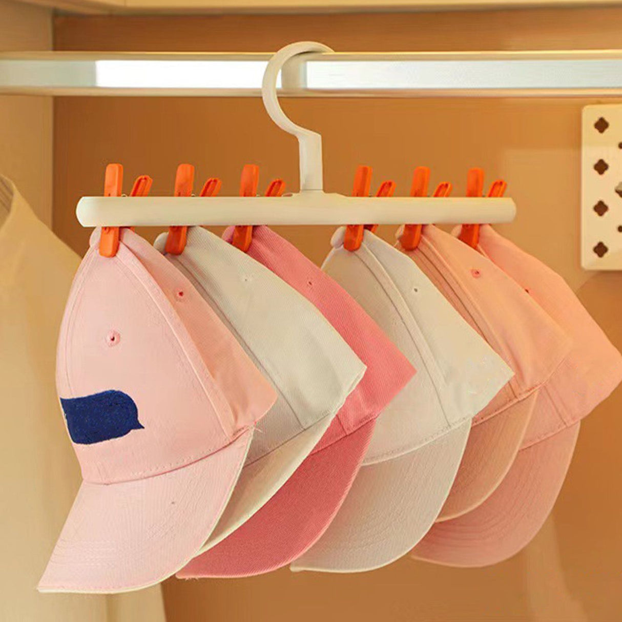 Plastic Sock Clips Drying Rack 6 Clips Prevent Tangle 360 Degree Rotatable Multifunctional Laundry Hanger for Home White Orange