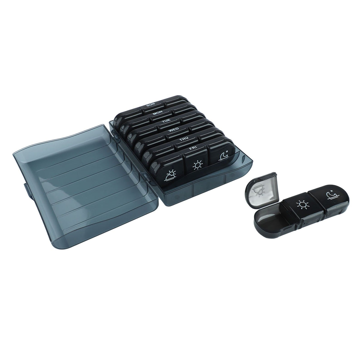 3 Times A Day 7 Day Pill Organizer 21 Grid Portable Pill Organizer Travel Medicine Container Black Black Shell