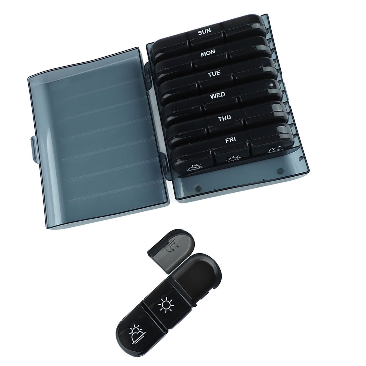 3 Times A Day 7 Day Pill Organizer 21 Grid Portable Pill Organizer Travel Medicine Container Black Black Shell