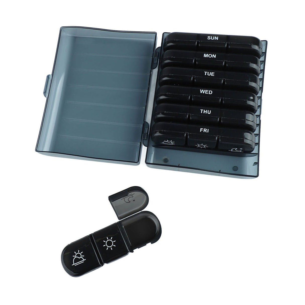 3 Times A Day 7 Day Pill Organizer 21 Grid Portable Pill Organizer Travel Medicine Container Black Black Shell