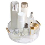 360 Rotating Cosmetic Organizer Texture Storage Rotating Makeup Desk Organizer with Handle for Bathroom Washroom Transparent