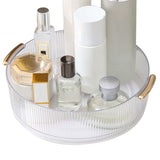 360 Rotating Cosmetic Organizer Texture Storage Rotating Makeup Desk Organizer with Handle for Bathroom Washroom Transparent