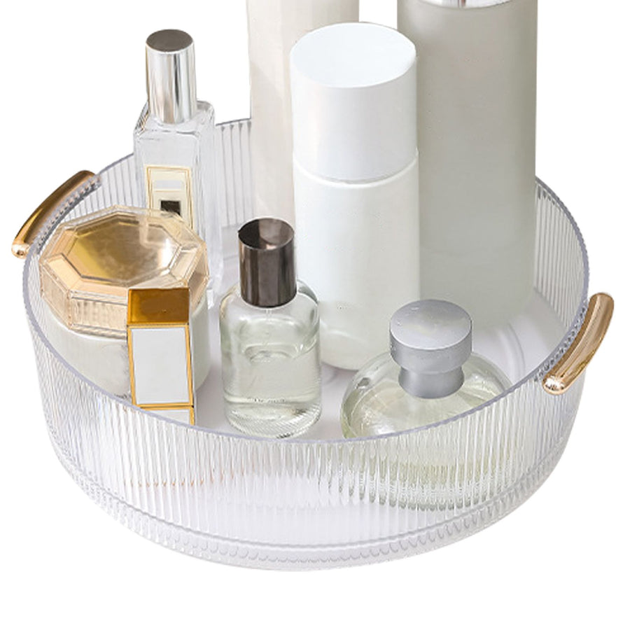 360 Rotating Cosmetic Organizer Texture Storage Rotating Makeup Desk Organizer with Handle for Bathroom Washroom Transparent