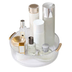 360 Rotating Cosmetic Organizer Texture Storage Rotating Makeup Desk Organizer with Handle for Bathroom Washroom Transparent