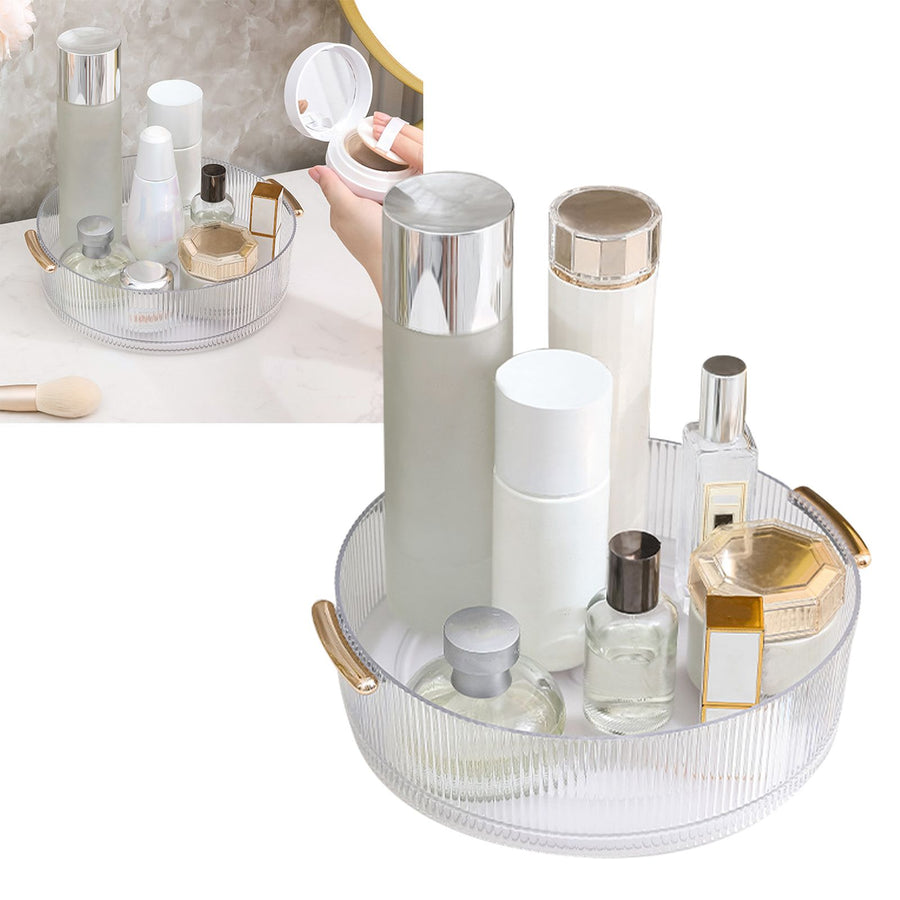 360 Rotating Cosmetic Organizer Texture Storage Rotating Makeup Desk Organizer with Handle for Bathroom Washroom Transparent