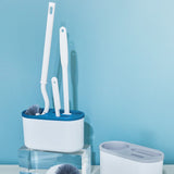 4 Pieces Toilet Bowl Brush Set Punch Free Wall Mounted Toilet Brush Holder with 3 Brush for Bathroom Blue - Side View