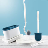 4 Pieces Toilet Bowl Brush Set Punch Free Wall Mounted Toilet Brush Holder with 3 Brush for Bathroom Blue