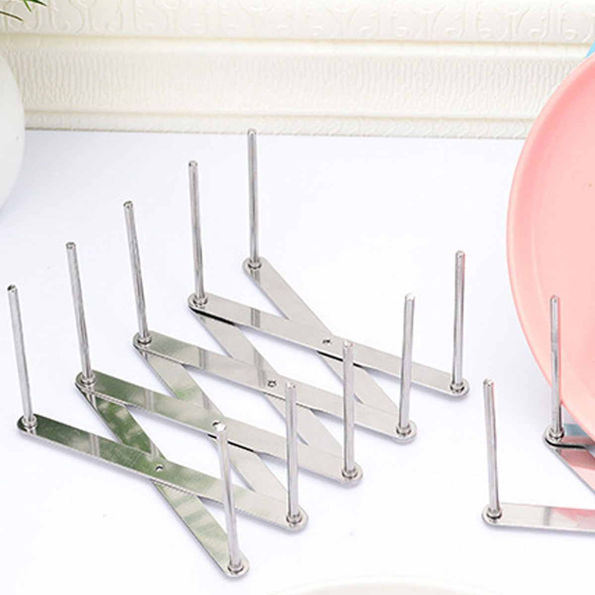 Dish Drying Rack Telescopic Stainless Steel Slip Resistant Adjustable Dish Drainer Organizer for Kitchen 1PCS