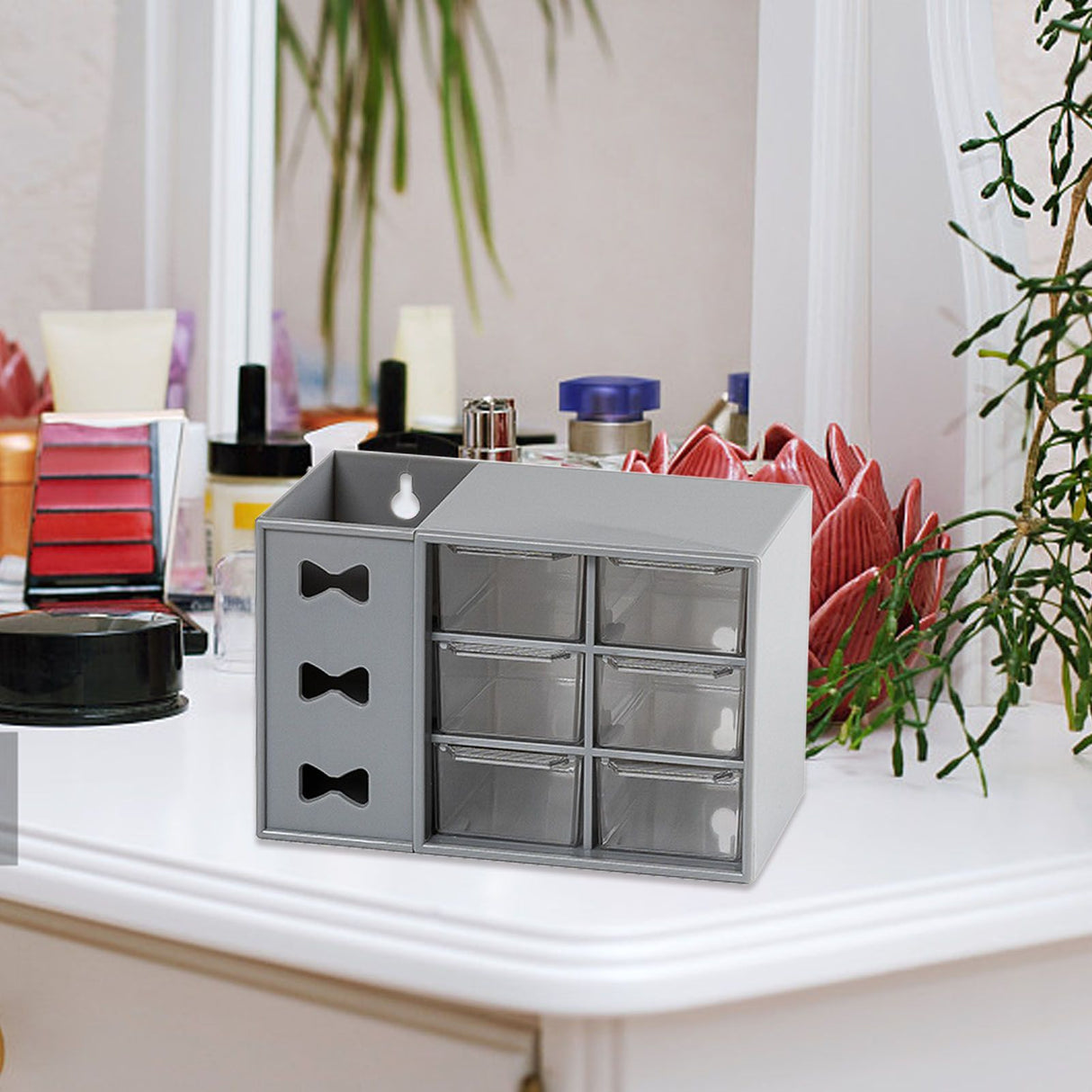 Pen Desk Shelf Dustproof 6 Drawers Pen Organization Storage Shelf for Students Office People Grey