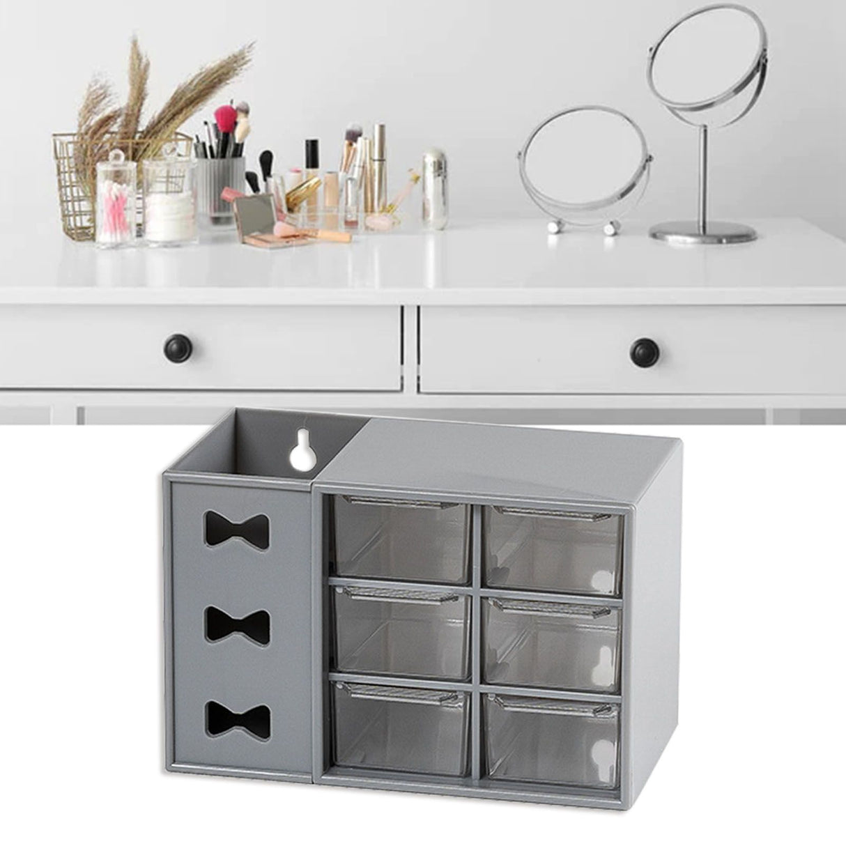 Pen Desk Shelf Dustproof 6 Drawers Pen Organization Storage Shelf for Students Office People Grey