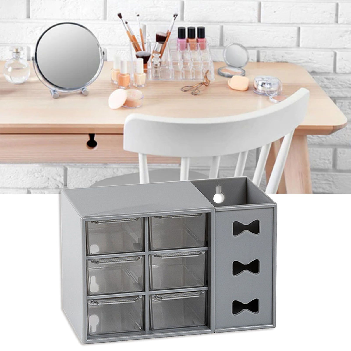 Pen Desk Shelf Dustproof 6 Drawers Pen Organization Storage Shelf for Students Office People Grey