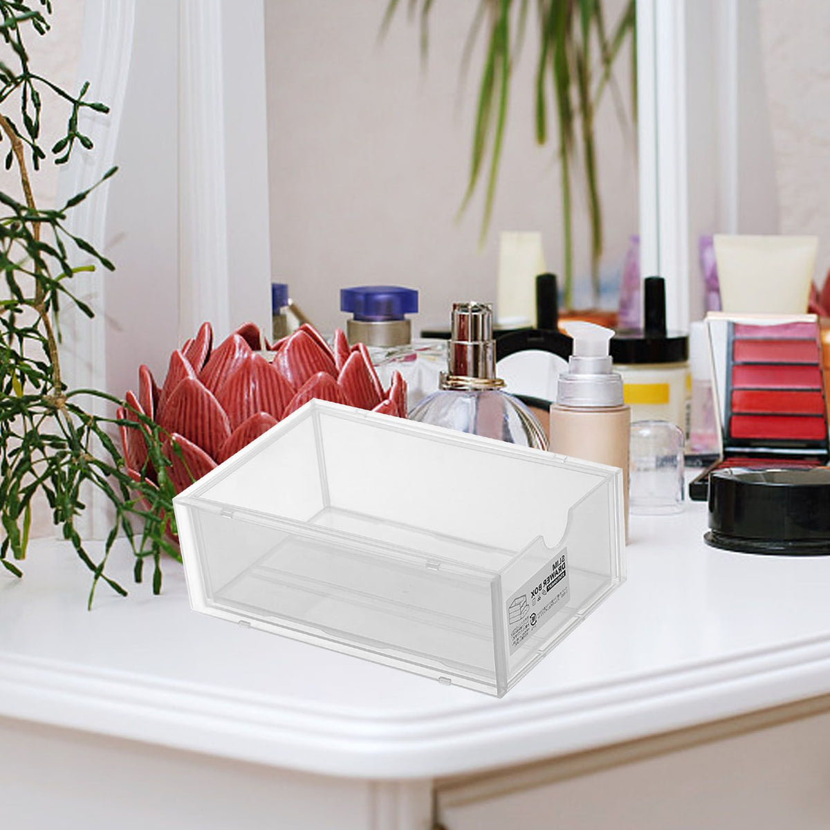Desktop Storage Box Plastic Desk Makeup Organizer Stationery Supplies Storage Box with Drawer Transparent