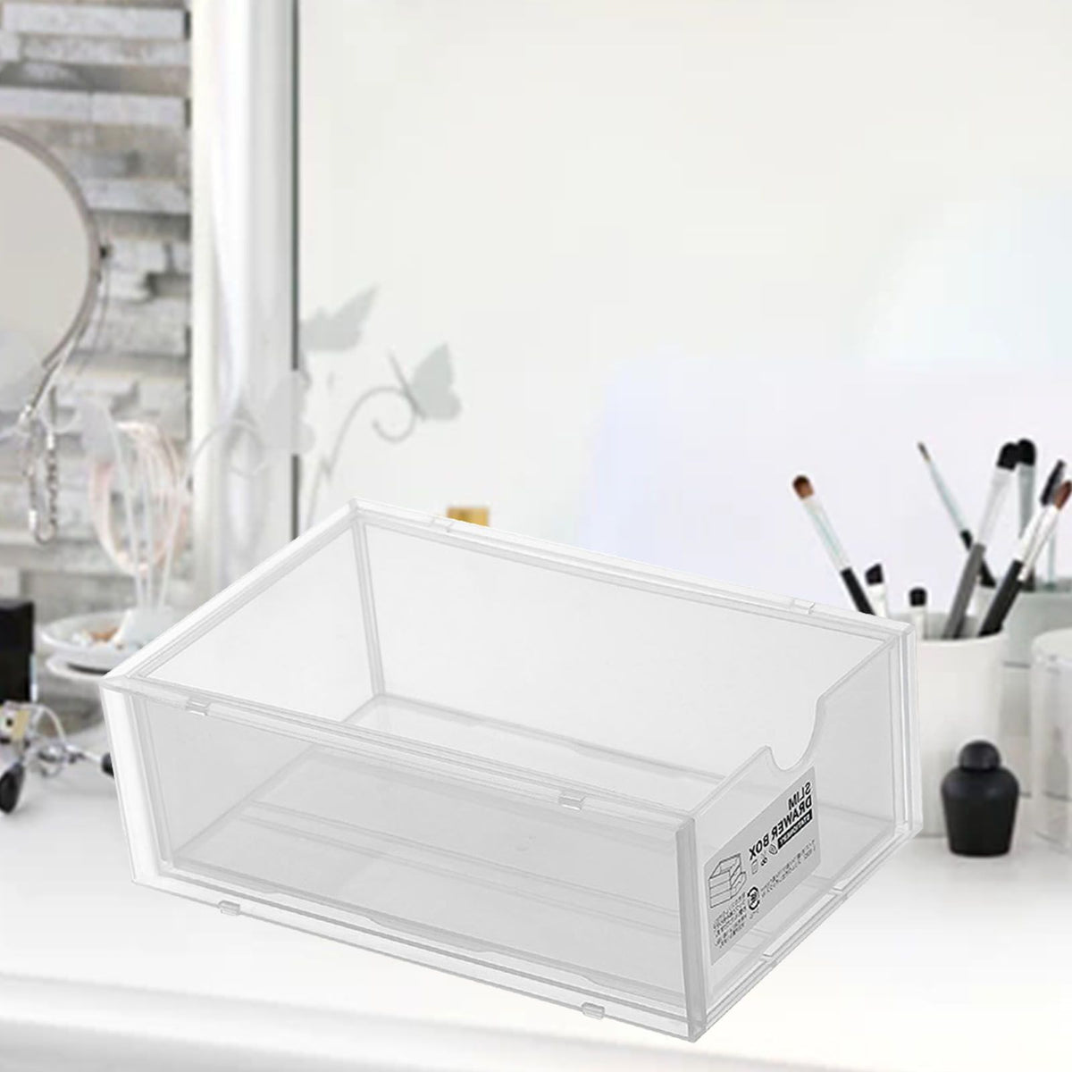 Desktop Storage Box Plastic Desk Makeup Organizer Stationery Supplies Storage Box with Drawer Transparent