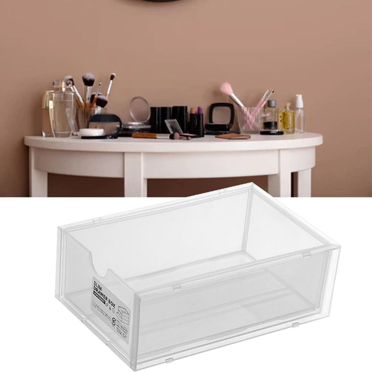 Desktop Storage Box Plastic Desk Makeup Organizer Stationery Supplies Storage Box with Drawer Transparent