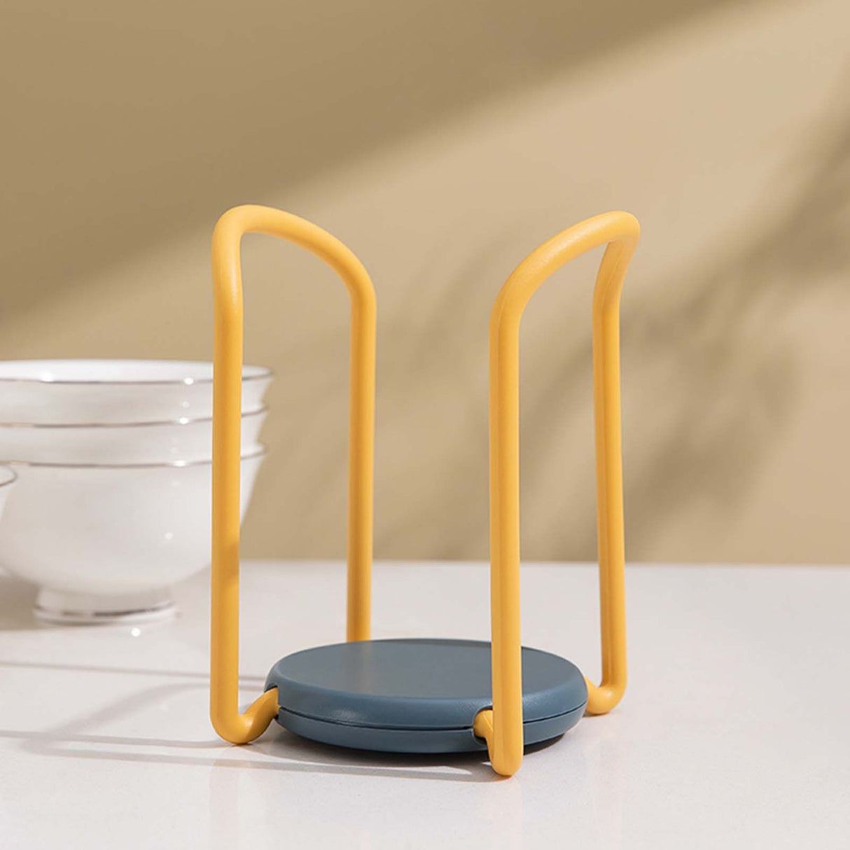Bowl Organizer Multiple Functional Retractable Dish Drying Rack for Kitchen Counter Yellow and Blue