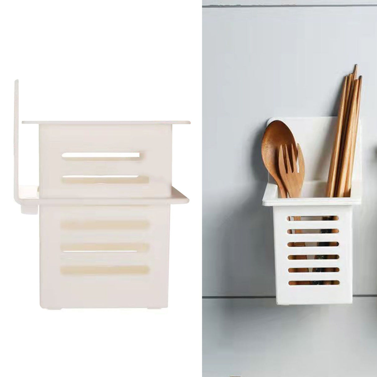 Bathroom Kitchen Draining Shelf Plastic Adhesive Waterproof Small Wall Chopsticks Basket Organizer White