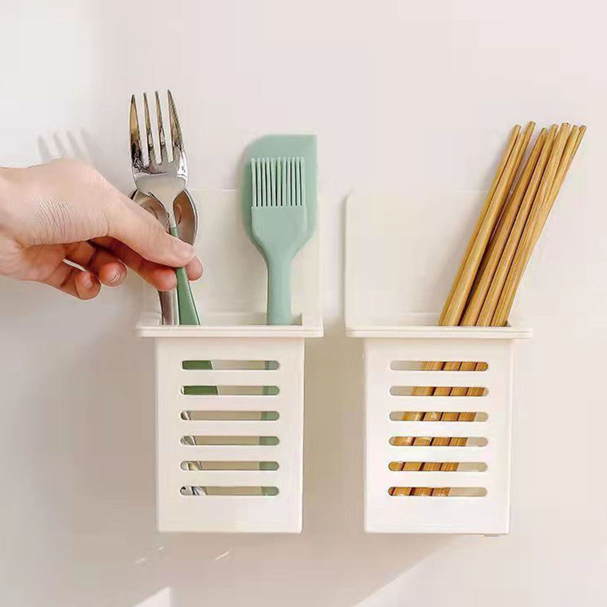 Bathroom Kitchen Draining Shelf Plastic Adhesive Waterproof Small Wall Chopsticks Basket Organizer White