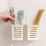 Bathroom Kitchen Draining Shelf Plastic Adhesive Waterproof Small Wall Chopsticks Basket Organizer White