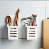 Bathroom Kitchen Draining Shelf Plastic Adhesive Waterproof Small Wall Chopsticks Basket Organizer White