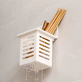 Bathroom Kitchen Draining Shelf Plastic Adhesive Waterproof Small Wall Chopsticks Basket Organizer White