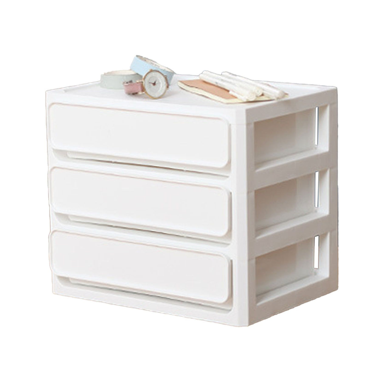 Storage Drawer Multi Layers Stackable Dustproof Desktop Storage Box Organizer for Student Dormitory Home Cosmetics 3 Layers White
