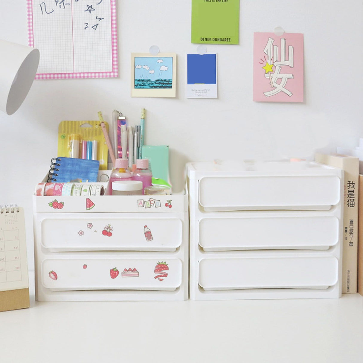Storage Drawer Multi Layers Stackable Dustproof Desktop Storage Box Organizer for Student Dormitory Home Cosmetics 3 Layers White