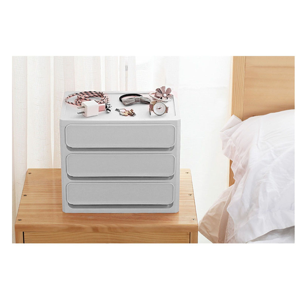 Storage Drawer Multi Layers Stackable Dustproof Desktop Storage Box Organizer for Student Dormitory Home Cosmetics 3 Layers White