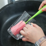 2PCS Sponge Cleaning Brush Long Handle Grip Cup Brush for Coffee Mugs Winebottle Baby Bottles Pink