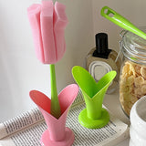 2PCS Sponge Cleaning Brush Long Handle Grip Cup Brush for Coffee Mugs Winebottle Baby Bottles Pink