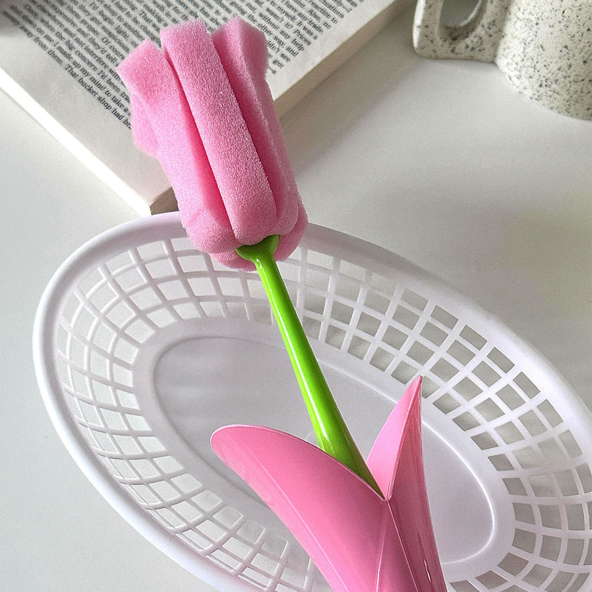 2PCS Sponge Cleaning Brush Long Handle Grip Cup Brush for Coffee Mugs Winebottle Baby Bottles Pink