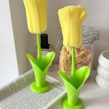 2PCS Sponge Cleaning Brush Long Handle Grip Cup Brush for Coffee Mugs Winebottle Baby Bottles Yellow - 45-Degree Angle