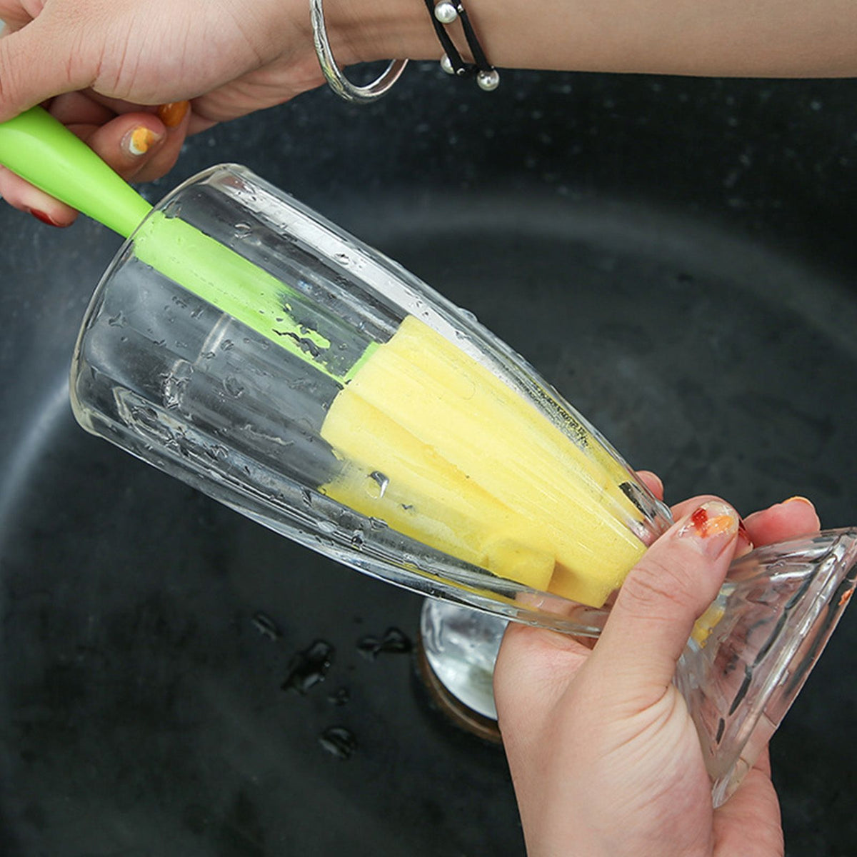 2PCS Sponge Cleaning Brush Long Handle Grip Cup Brush for Coffee Mugs Winebottle Baby Bottles Yellow