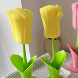 2PCS Sponge Cleaning Brush Long Handle Grip Cup Brush for Coffee Mugs Winebottle Baby Bottles Yellow