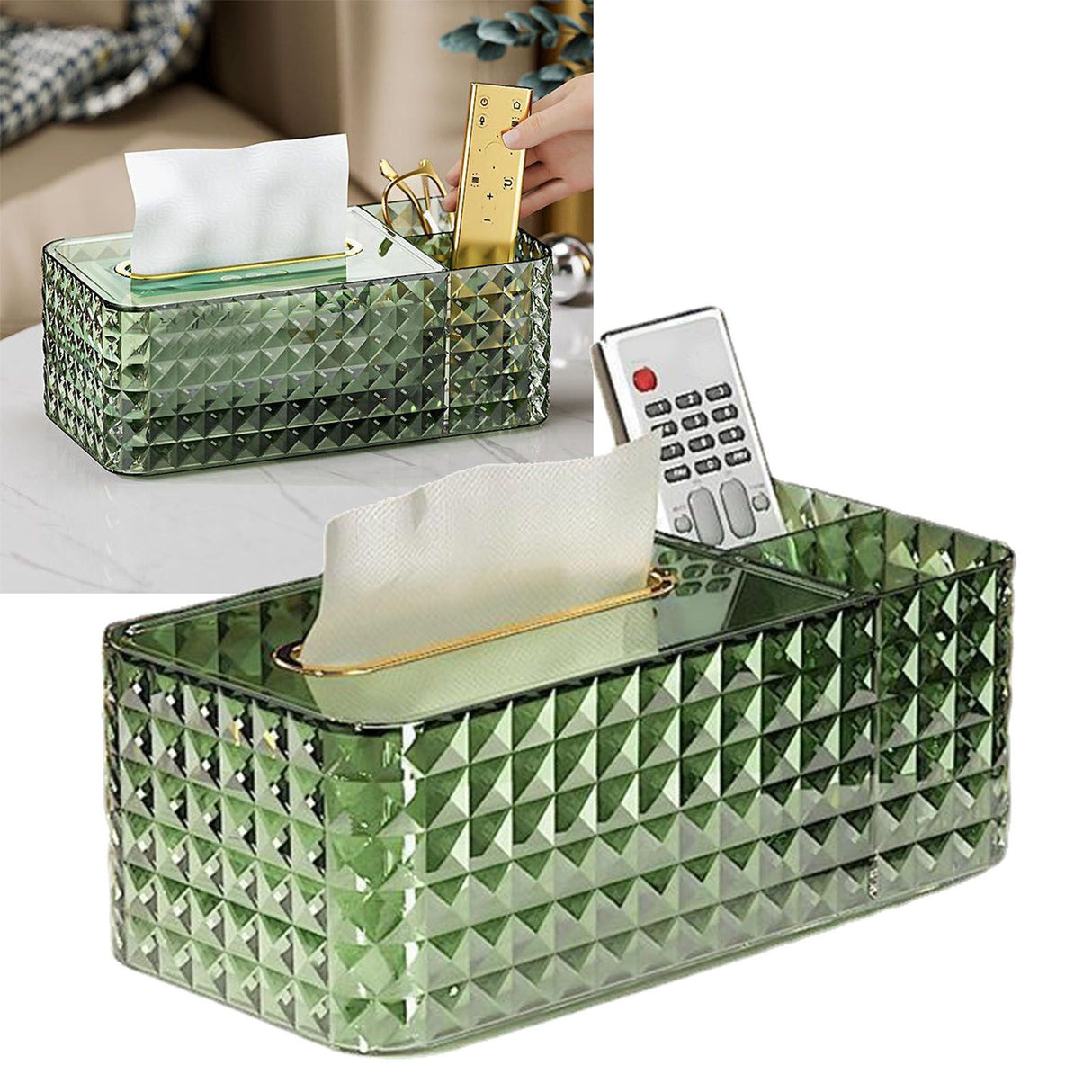 Tissue Storage Box Rhombus Texture Side Partition Towel Napkin Container Case Transparent Green