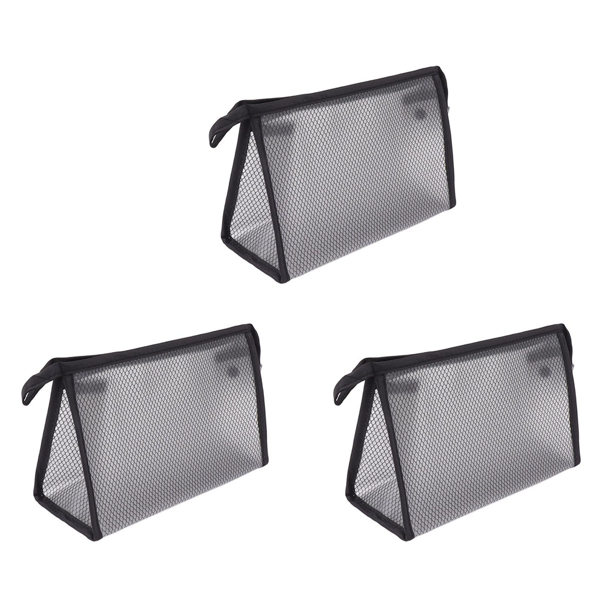 3Pcs Mesh Makeup Bag Waterproof EVA Triangular Design Semi Transparent Mesh Zipper Pouch for Cosmetic Travel Outdoor