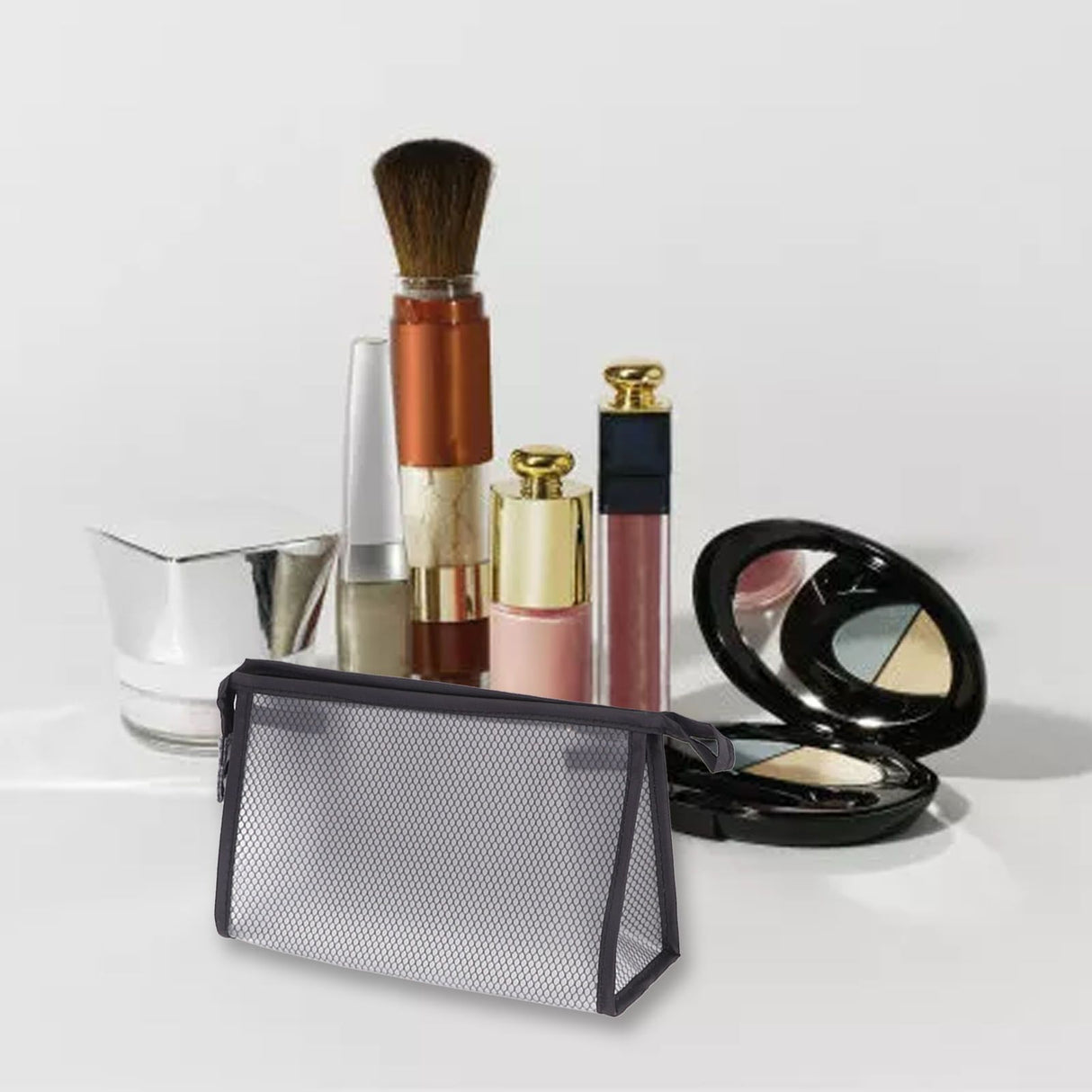 3Pcs Mesh Makeup Bag Waterproof EVA Triangular Design Semi Transparent Mesh Zipper Pouch for Cosmetic Travel Outdoor