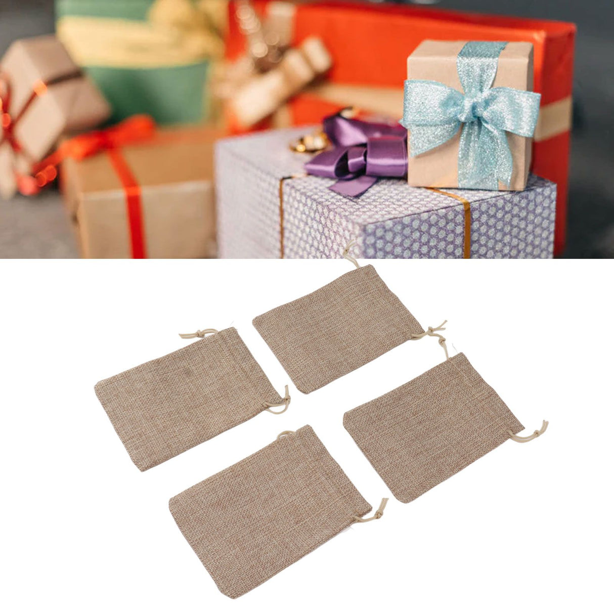 50PCS Burlap Gift Bags with Drawstring Linen Jewelry Pouches Wedding Hessian Jute Bags for Party DIY Craft