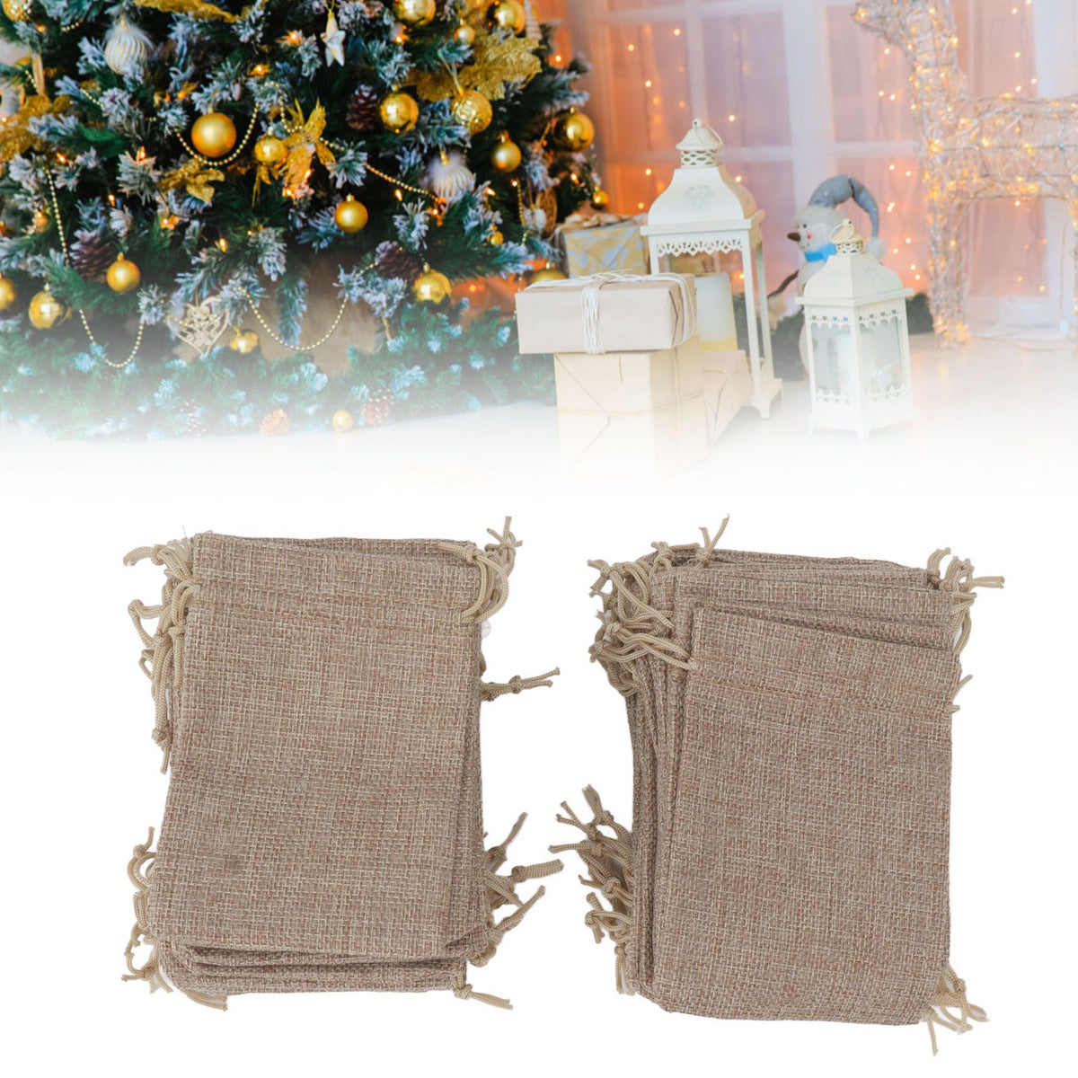 50PCS Burlap Gift Bags with Drawstring Linen Jewelry Pouches Wedding Hessian Jute Bags for Party DIY Craft