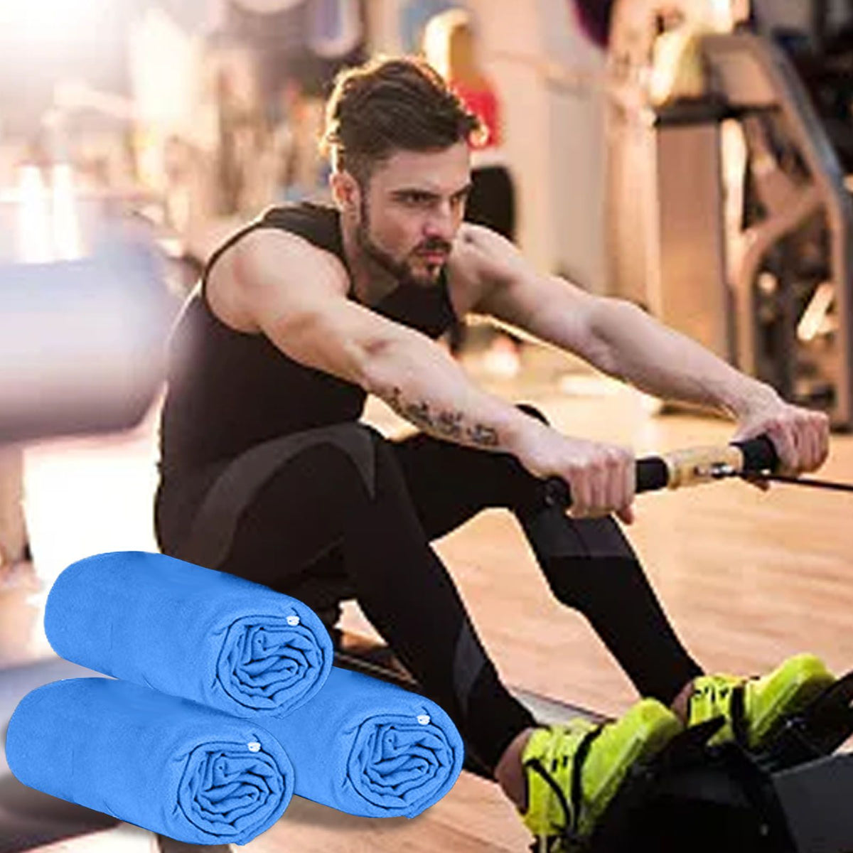 3Pcs Beach Towel Quick Dry Soft Blue Portability Breathable Skin Friendly for Gym Sports Outdoor