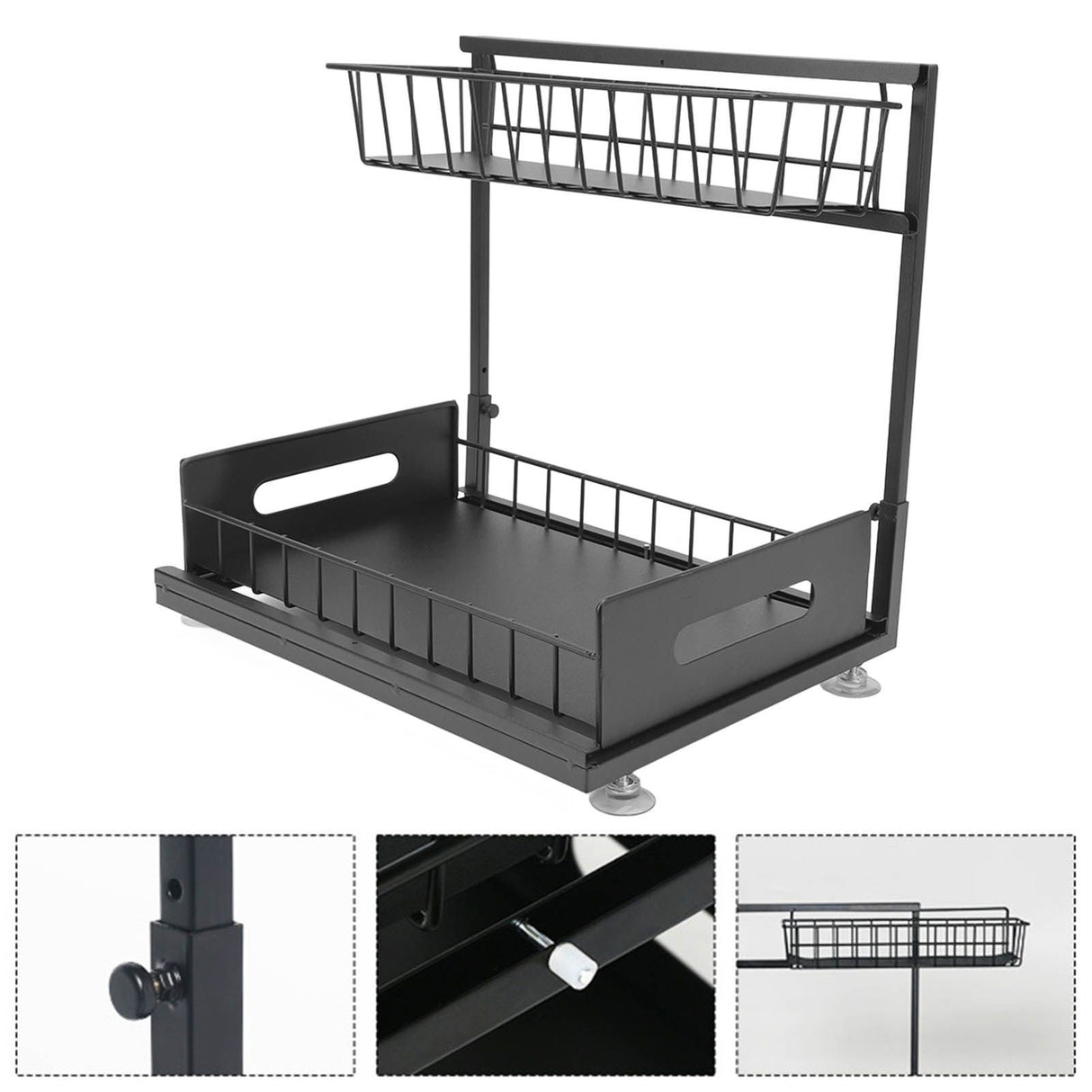 Under Sink Organizers and Storage Sliding Cabinet Basket Organizer 2 Tier Under Bathroom Storage Rack for Bathroom Kitchen Black