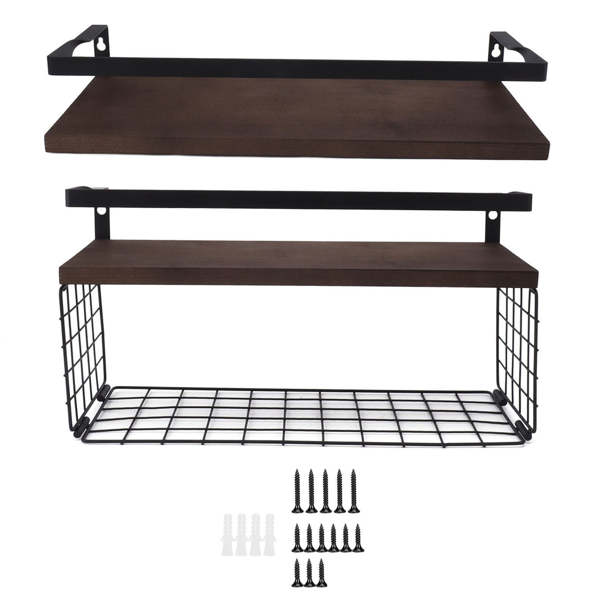 2 Set Wall Mounted Storage Shelves Bathroom Metal Wire Rustic Floating Shelf for Kitchen Office