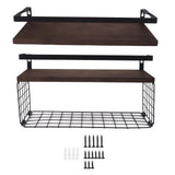 2 Set Wall Mounted Storage Shelves Bathroom Metal Wire Rustic Floating Shelf for Kitchen Office