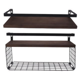 2 Set Wall Mounted Storage Shelves Bathroom Metal Wire Rustic Floating Shelf for Kitchen Office